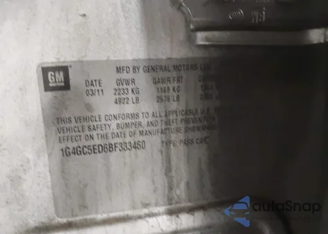 2011 Buick Lacrosse Cxl z USA, uszkodzony, nr VIN 1G4GC5ED6BF333460